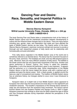 Dancing Fear and Desire: Race, Sexuality, and Imperial Politics in Middle Eastern Dance