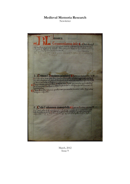 Medieval Memoria Research Newsletter