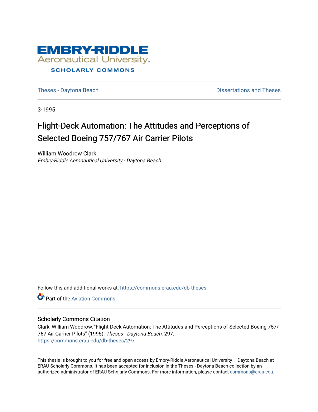 Flight-Deck Automation: the Attitudes and Perceptions of Selected Boeing 757/767 Air Carrier Pilots