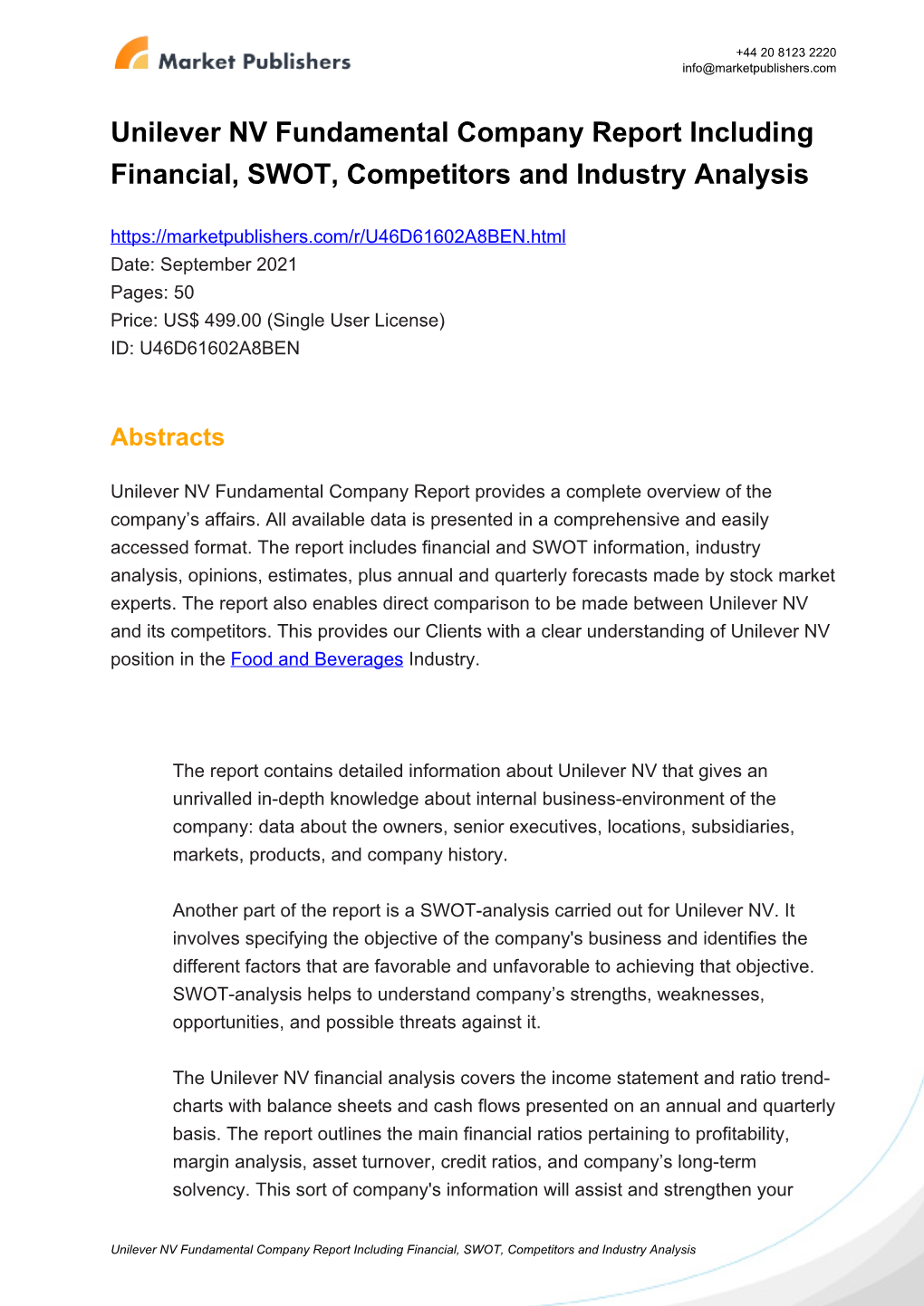 Unilever NV Fundamental Company Report