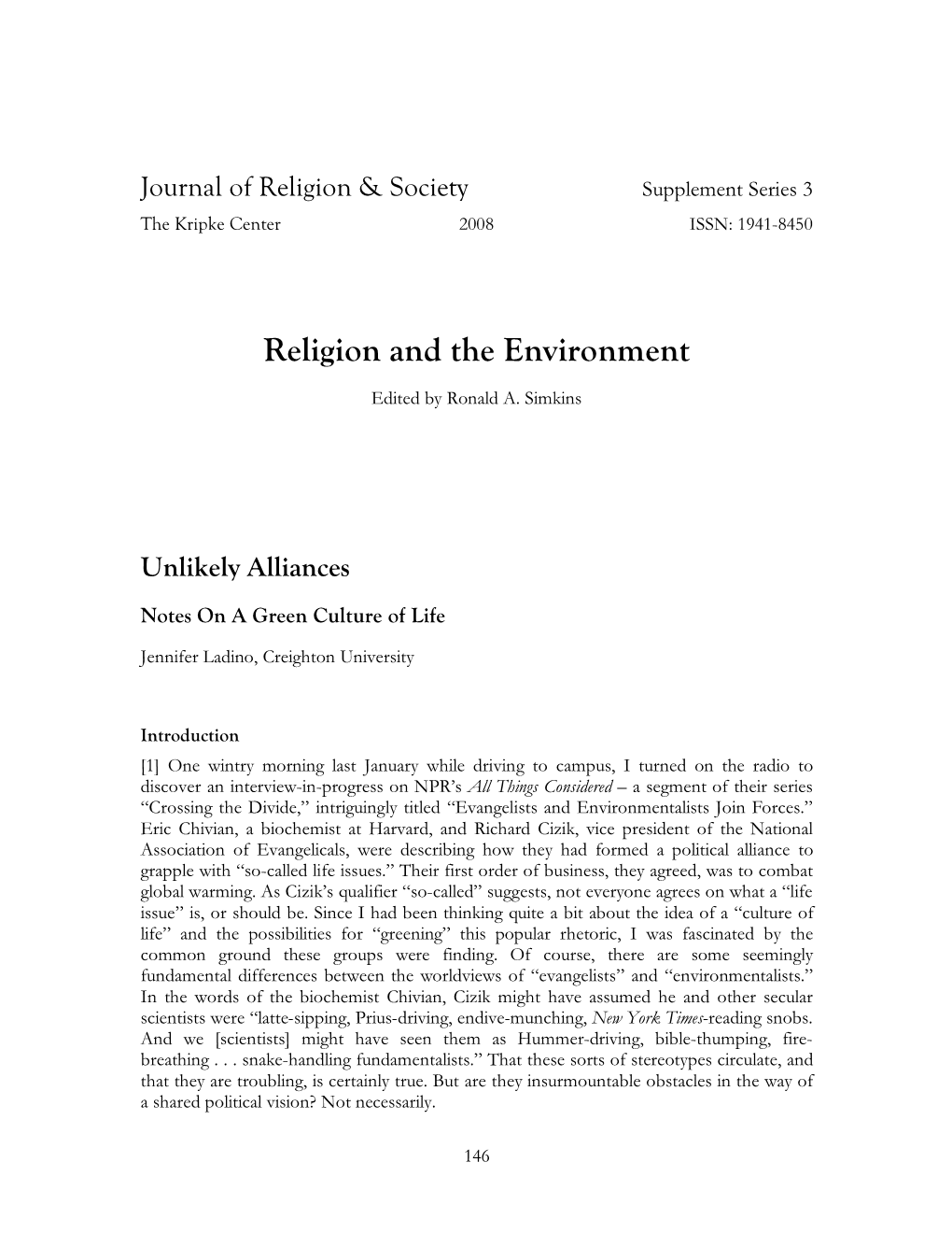 Religion and the Environment