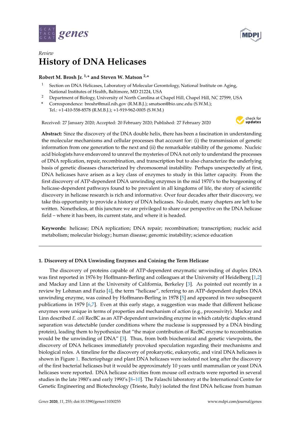 History of DNA Helicases