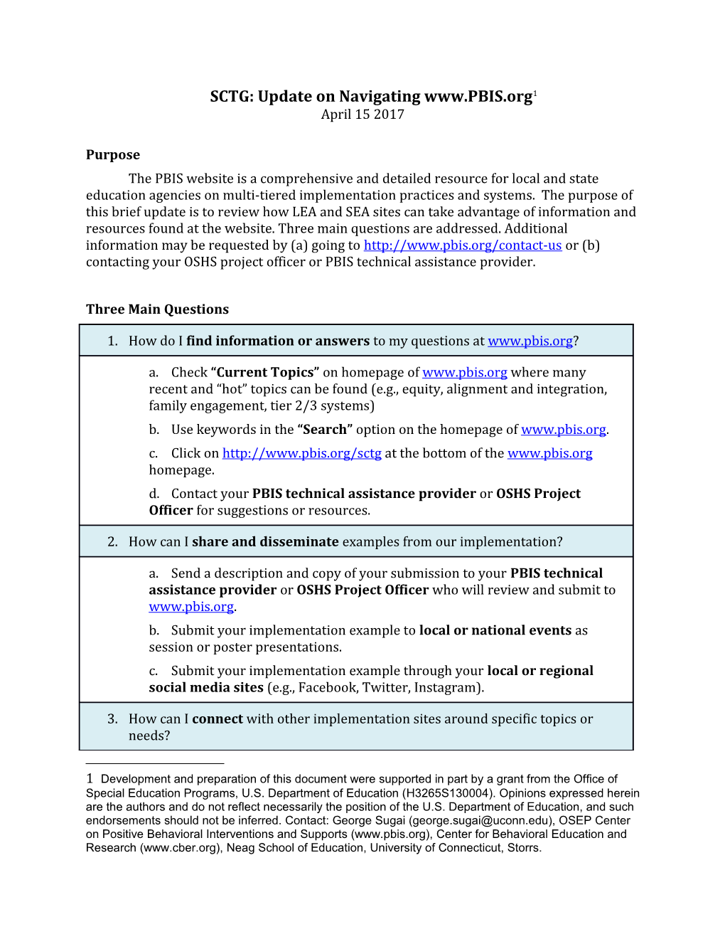 SCTG: Update on Navigating 1