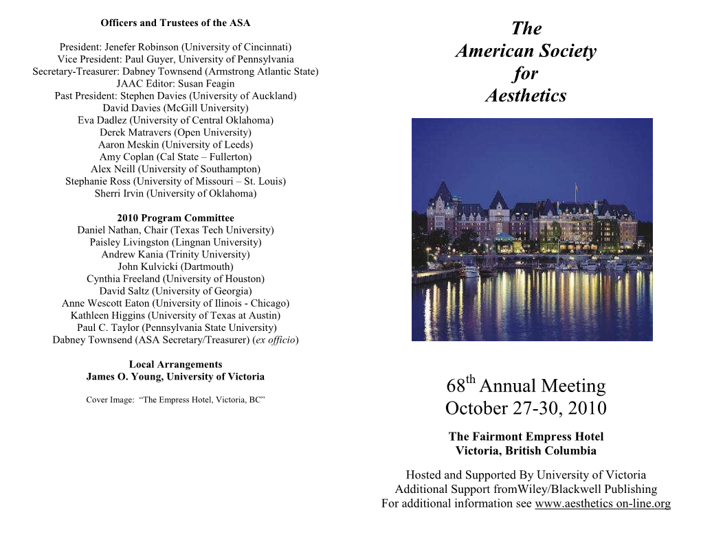 The American Society for Aesthetics 68 Annual Meeting October 27-30