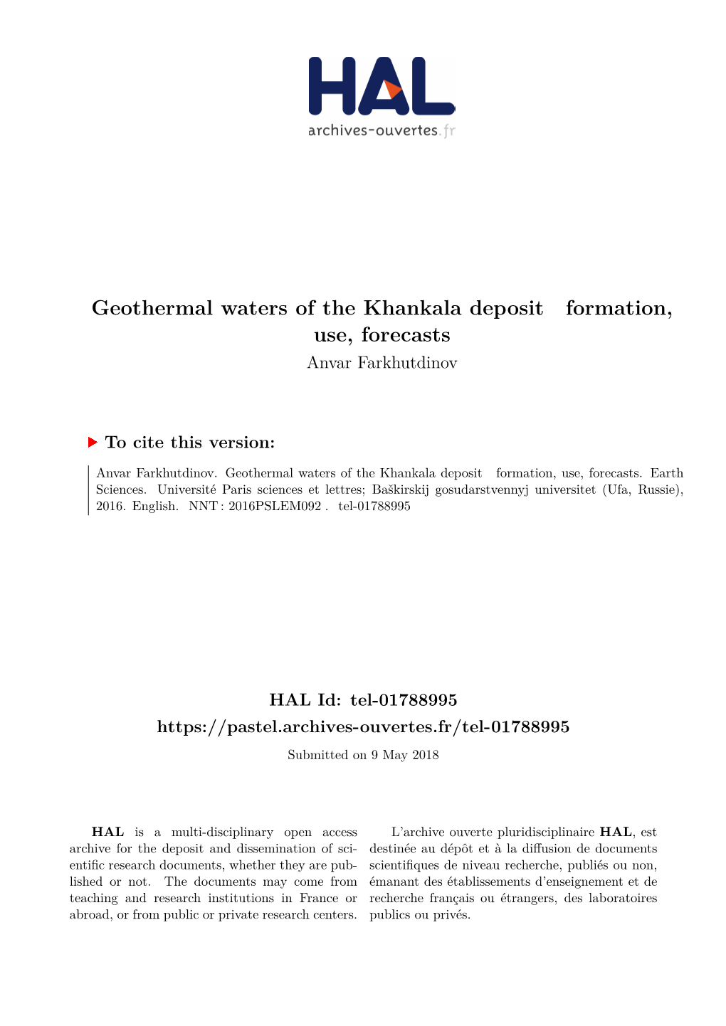 Geothermal Waters of the Khankala Deposit ˸ Formation, Use, Forecasts