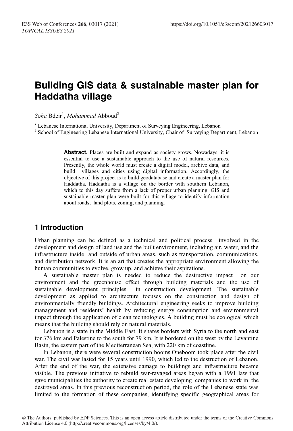 Sustainable Master Plan for Haddatha Village