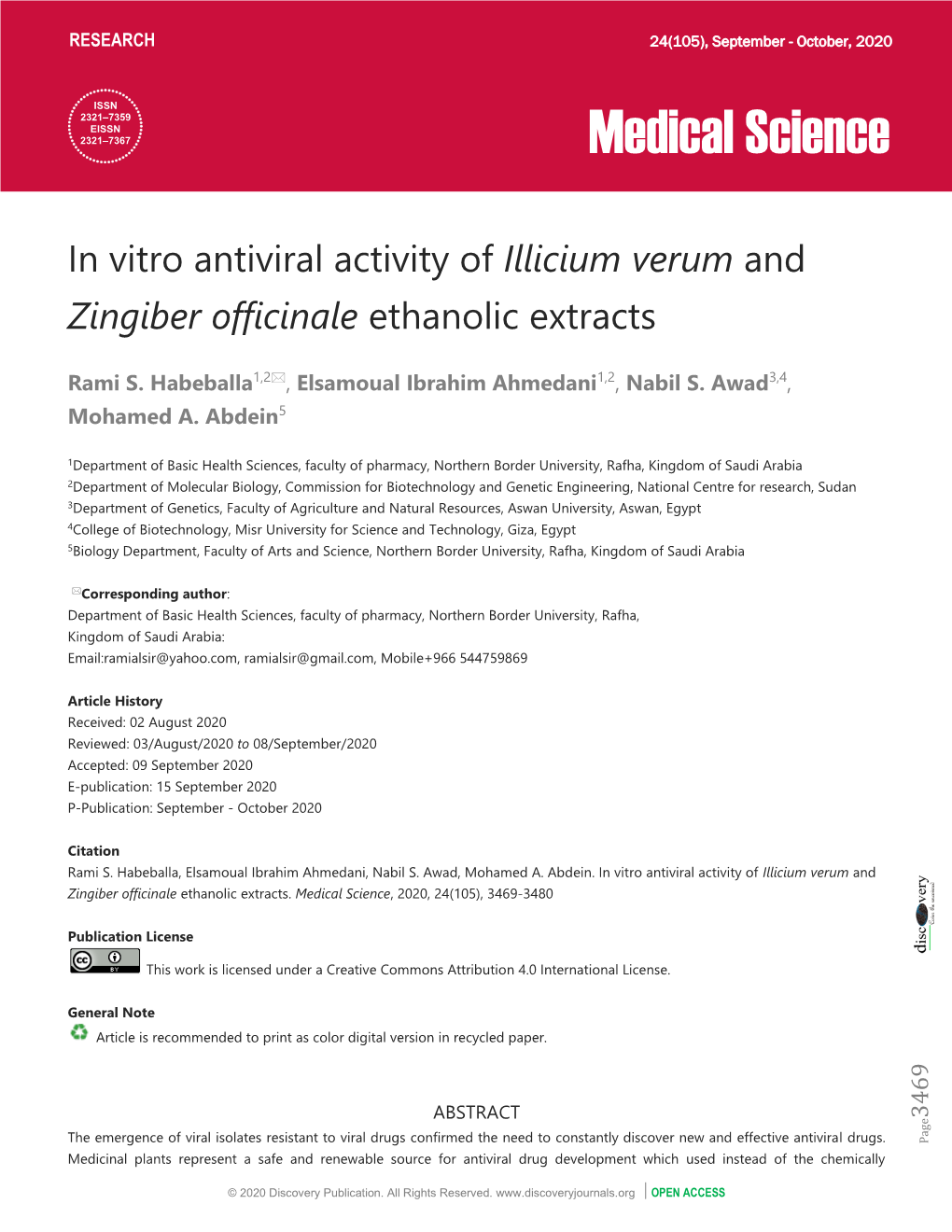 Illicium Verum and Zingiber Officinale Ethanolic Extracts