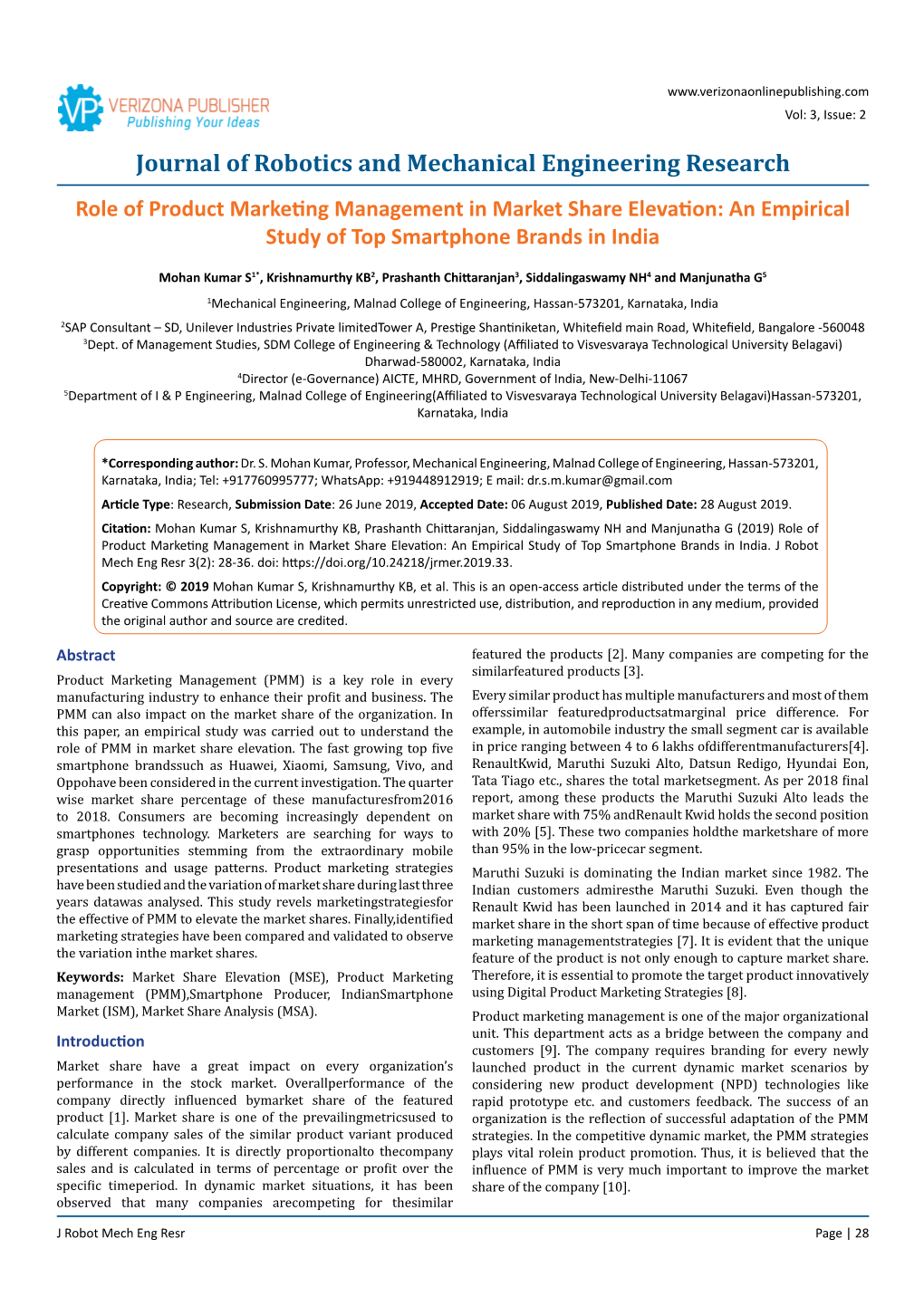 Role of Product Marketing Management in Market Share Elevation: an Empirical Study of Top Smartphone Brands in India