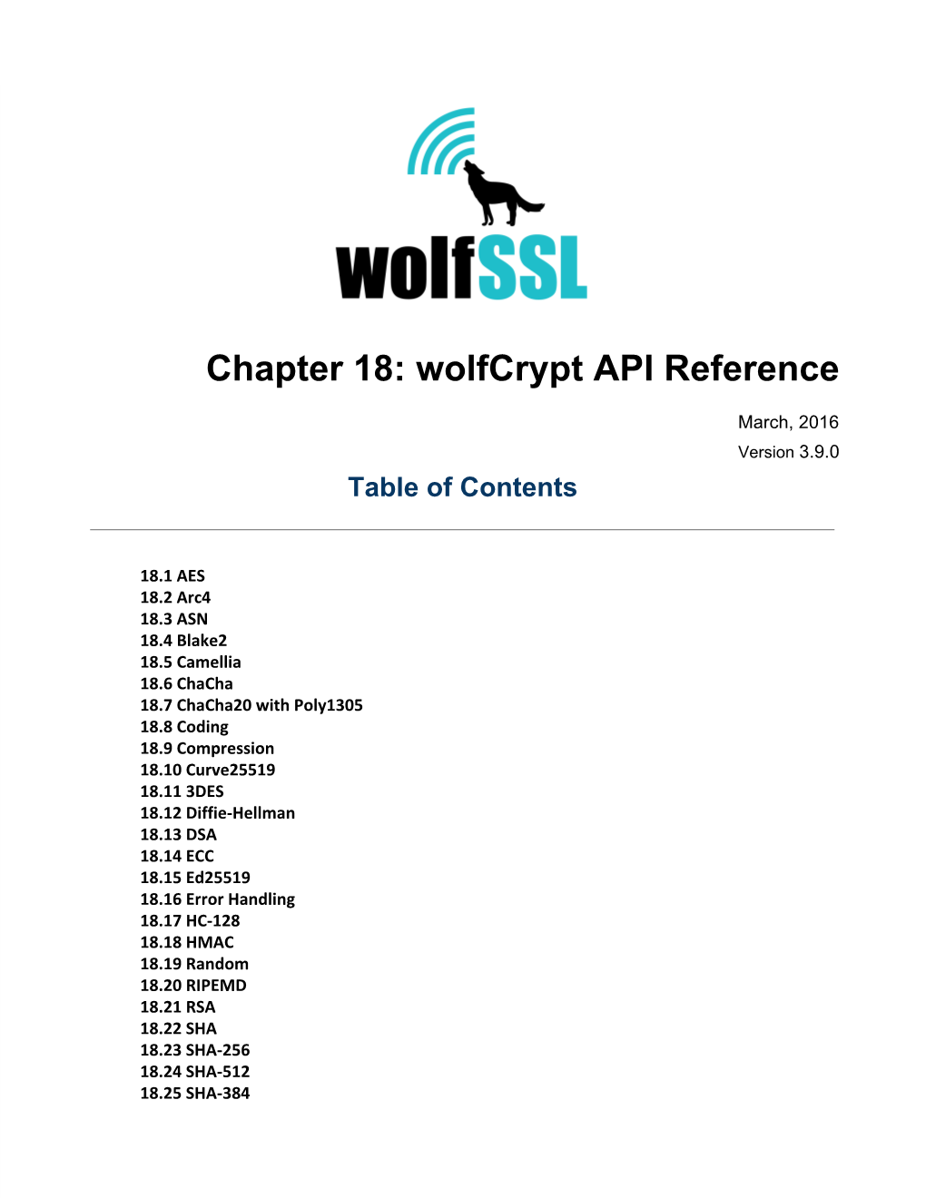 Chapter 18: Wolfcrypt API Reference