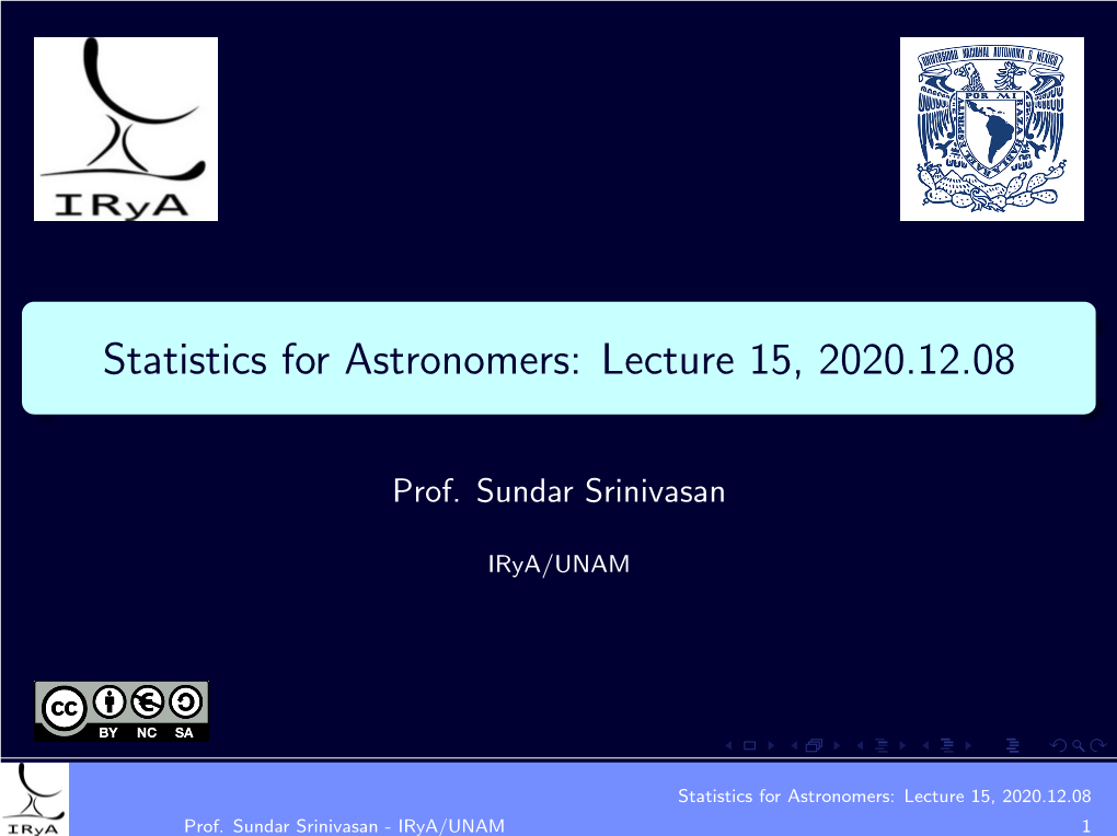 Statistics for Astronomers: Lecture 15, 2020.12.08