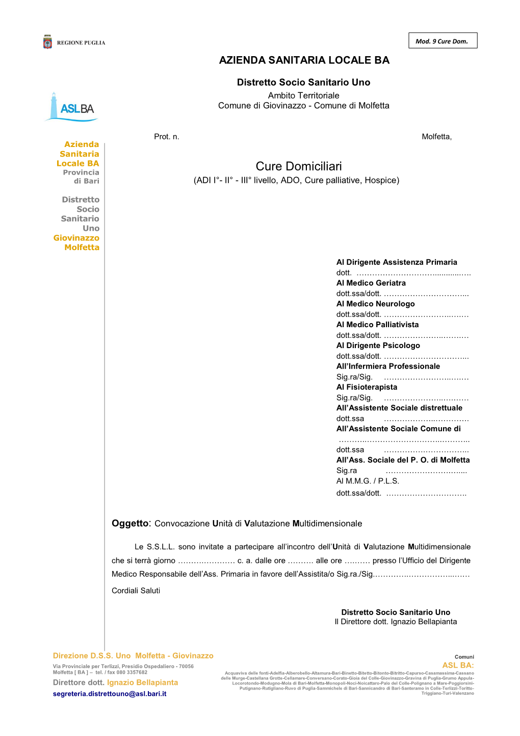 Cure Domiciliari Di Bari (ADI I°- II° - III° Livello, ADO, Cure Palliative, Hospice)