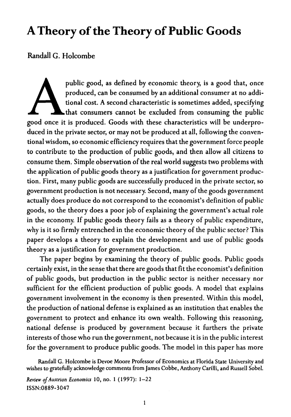 A Theory of the Theory of Public Goods