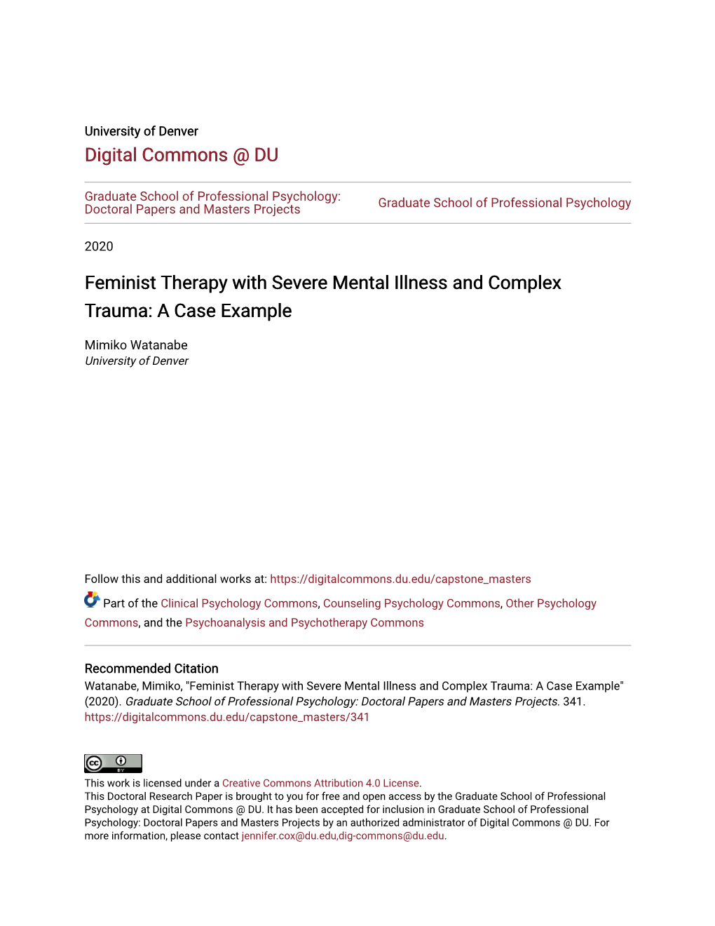 Feminist Therapy with Severe Mental Illness and Complex Trauma: a Case Example