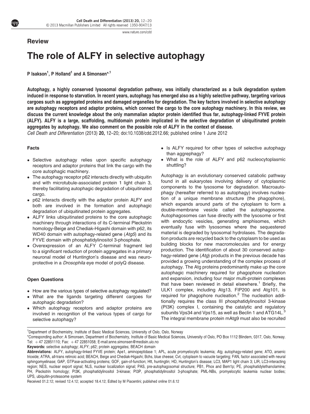 The Role of ALFY in Selective Autophagy