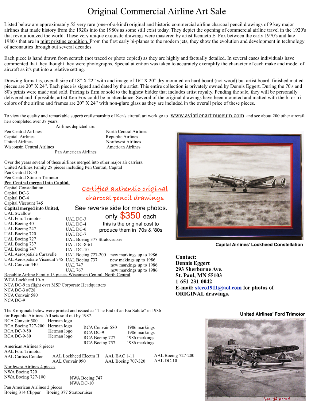 Original Commercial Airline Art Sale