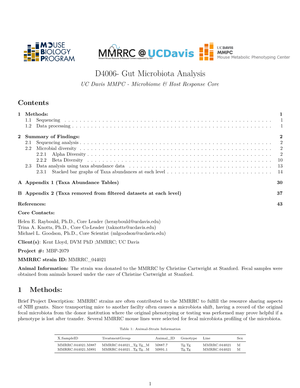 Gut Microbiota Analysis UC Davis MMPC - Microbiome & Host Response Core