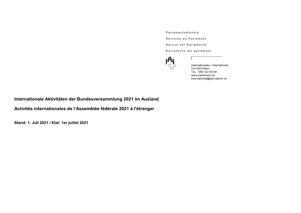 Internationale Aktivitäten Der Bundesversammlung 2021 Im Ausland