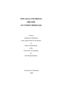 New Zealand Prints 1900-1950: an Unseen Heritage