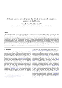 Archaeological Perspectives on the Effects of Medieval Drought in Prehistoric California