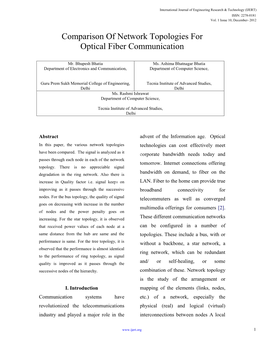 Comparison of Network Topologies for Optical Fiber Communication