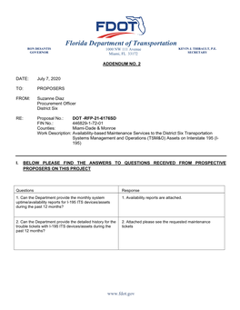Florida Department of Transportation RON DESANTIS 1000 NW 111 Avenue KEVIN J