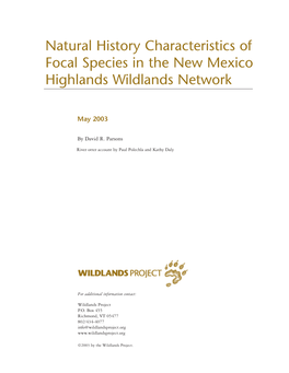 Natural History Characteristics of Focal Species in the New Mexico Highlands Wildlands Network