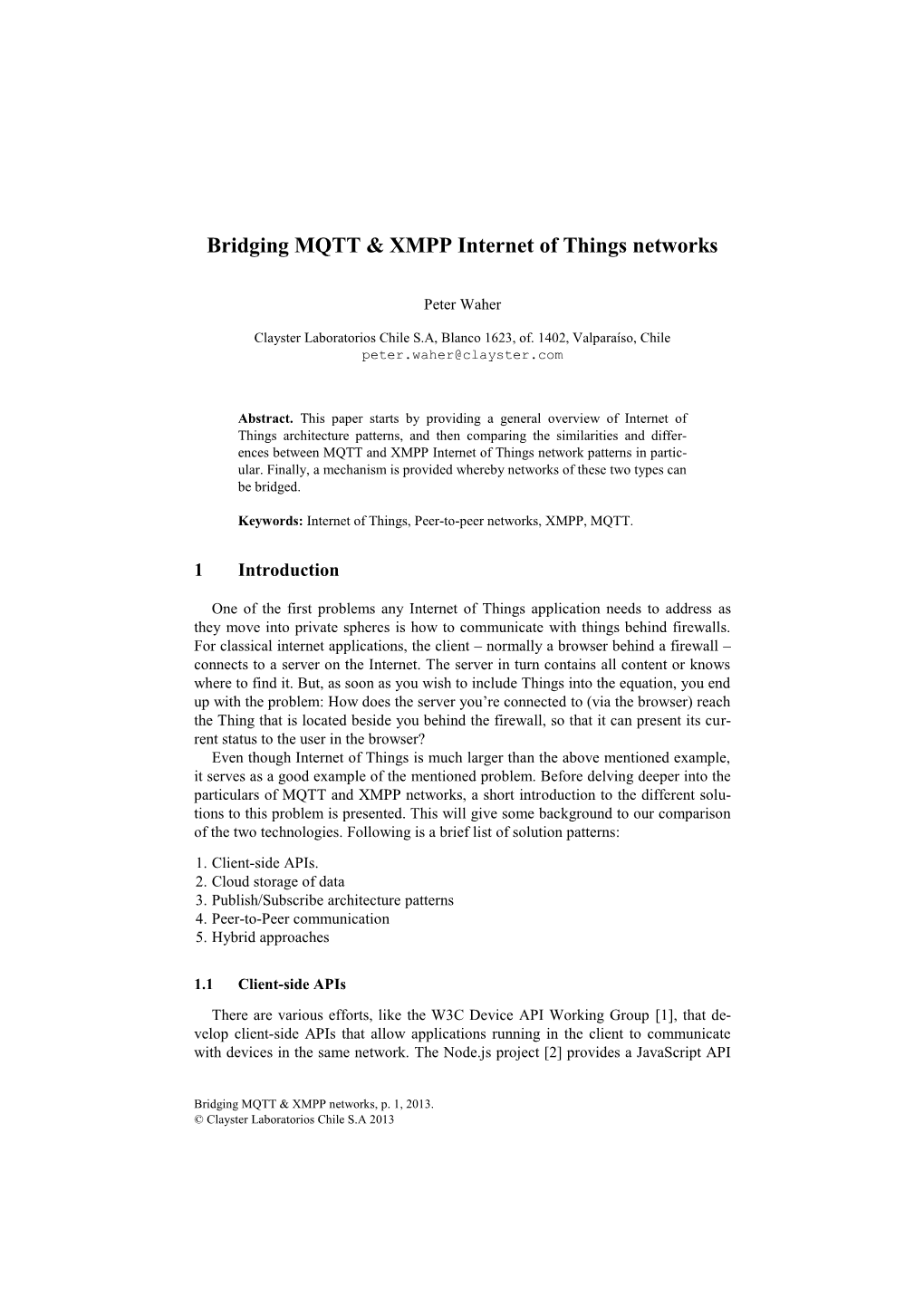 Bridging MQTT & XMPP Internet of Things Networks