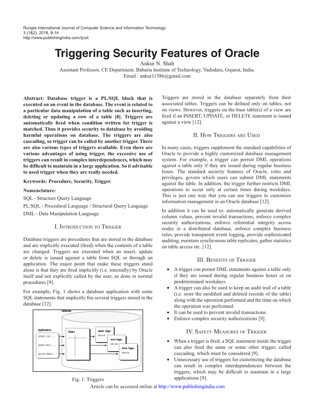 Triggering Security Features of Oracle Ankur N