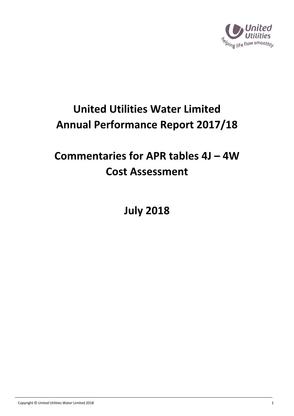 UUW 2018 Cost Assessment Table Commentary