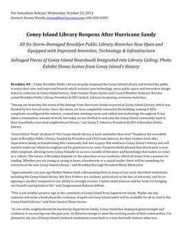 Coney Island Library Reopens After Hurricane Sandy