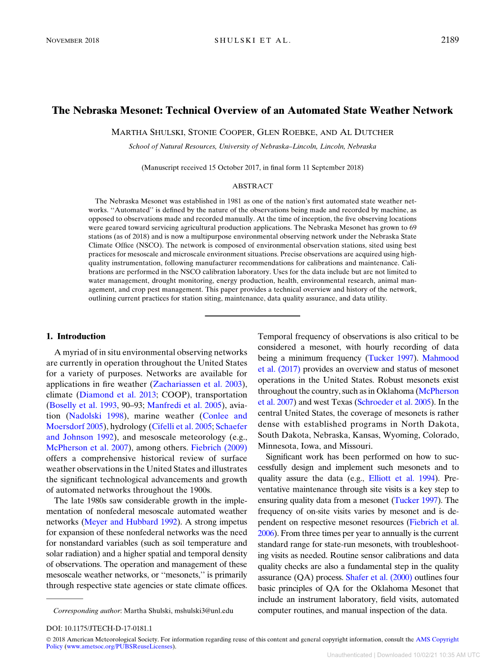 The Nebraska Mesonet: Technical Overview of an Automated State Weather Network