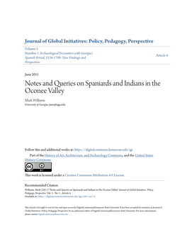 Notes and Queries on Spaniards and Indians in the Oconee Valley Mark Williams University of Georgia, Jmw@Uga.Edu