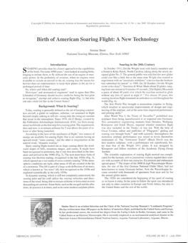 Birth of American Soaring Flight: a New Technology
