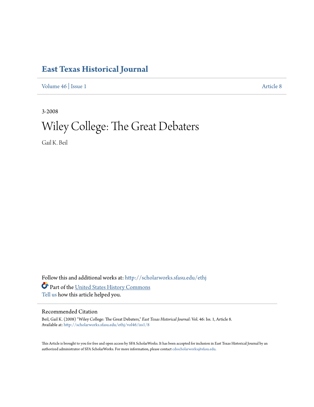 Wiley College: the Great Debaters Gail K