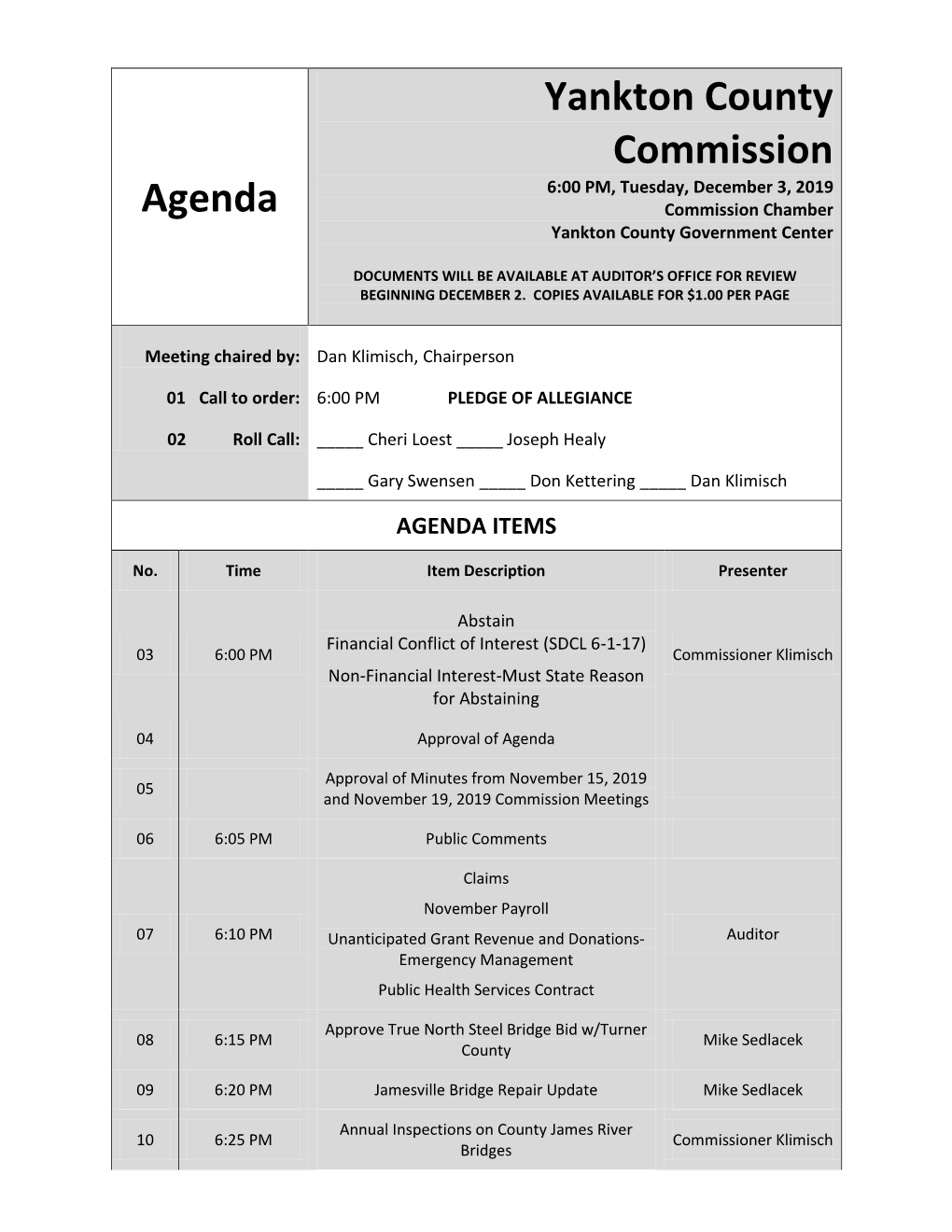 Agenda Yankton County Commission