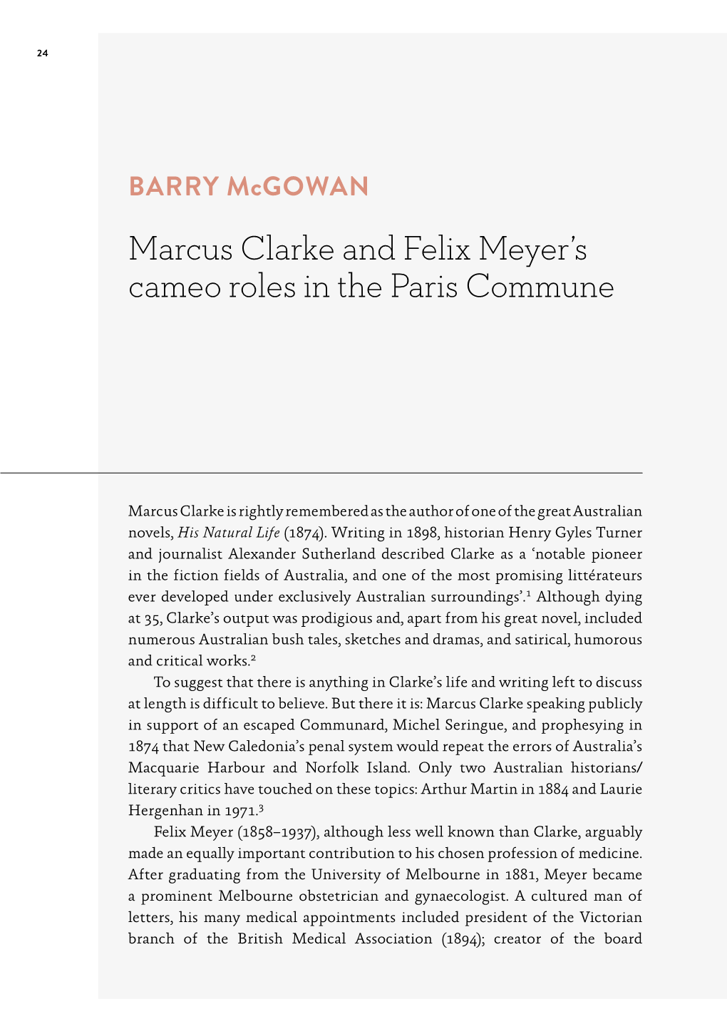 Barry Mcgowan – Marcus Clarke and Felix Meyer's Cameo Roles in the Paris Commune