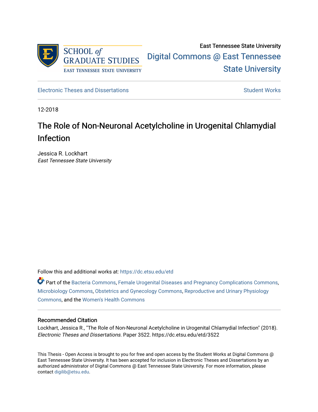 The Role of Non-Neuronal Acetylcholine in Urogenital Chlamydial Infection