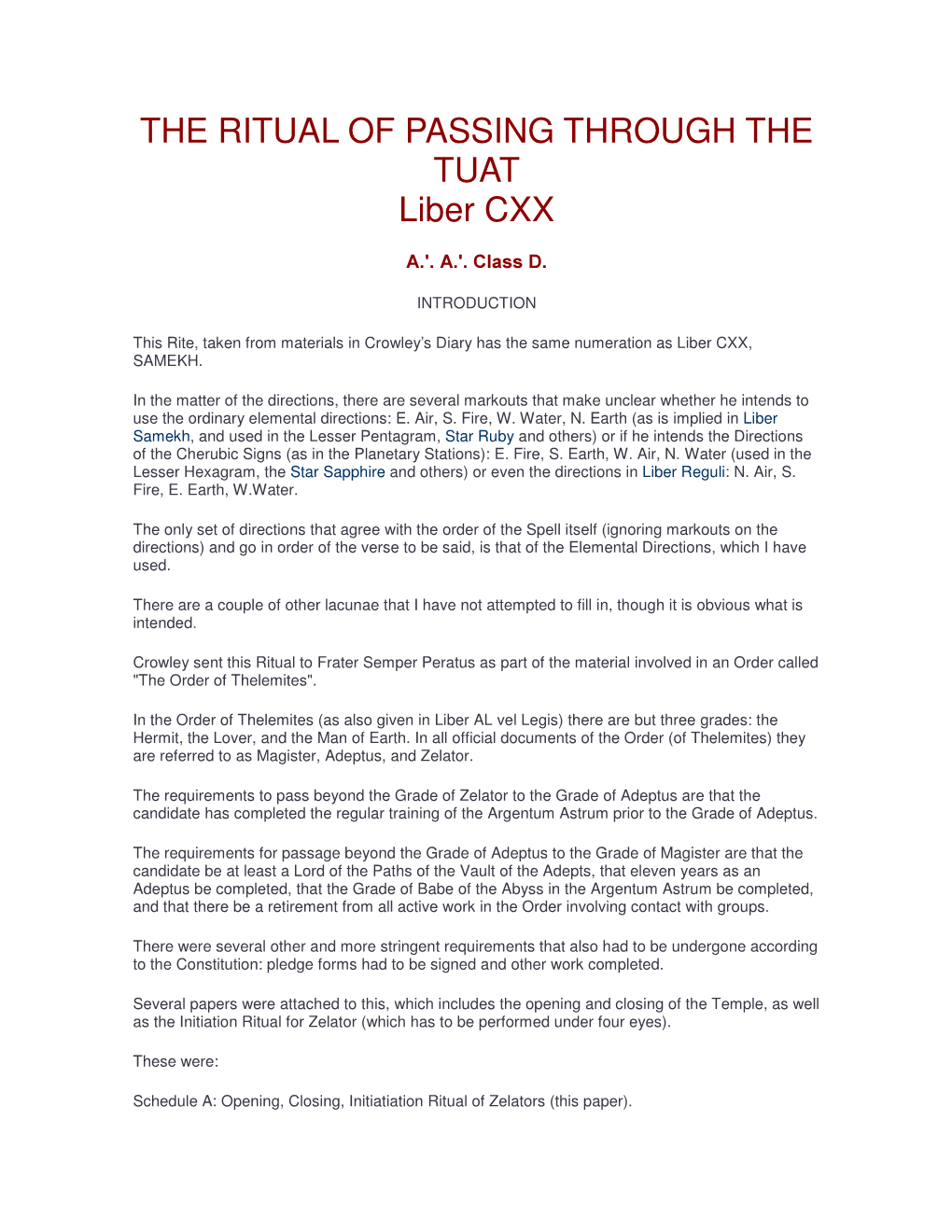 THE RITUAL of PASSING THROUGH the TUAT Liber CXX