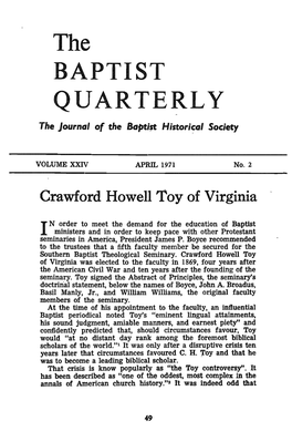 "Crawford Howell Toy of Virginia," Baptist Quarterly 24.2