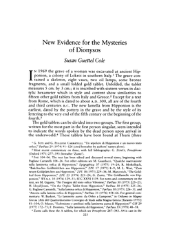New Evidence for the Mysteries of Dionysos GUETTEL COLE, SUSAN Greek, Roman and Byzantine Studies; Fall 1980; 21, 3; Periodicals Archive Online Pg