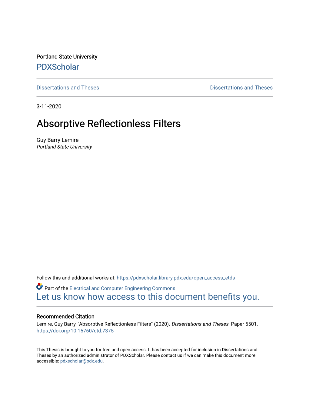 Absorptive Reflectionless Filters