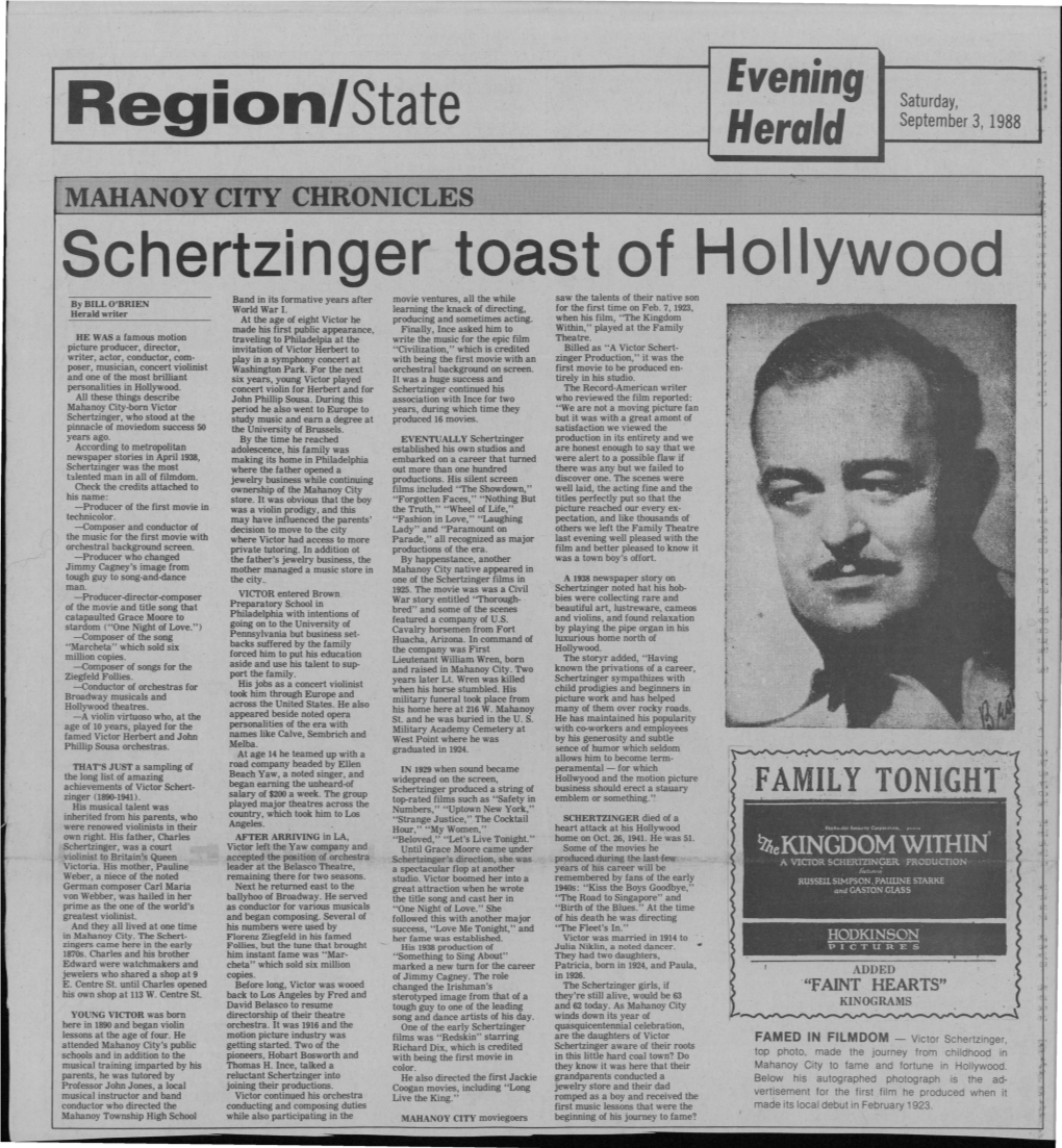 September 3, 1988 Schertzinger Toast of Hollywood