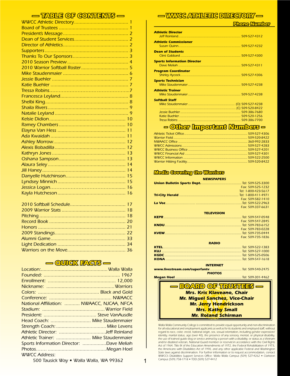 WWCC ATHLETIC DIRECTORY — WWCC Athletic Directory