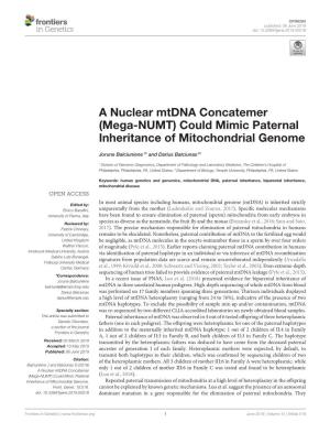 A Nuclear Mtdna Concatemer (Mega-NUMT) Could Mimic Paternal Inheritance of Mitochondrial Genome