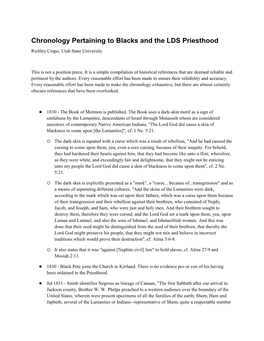 Chronology Pertaining to Blacks and the LDS Priesthood Richley Crapo, Utah State University