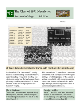 The Class of 1971 Newsletter Dartmouth College Fall 2020