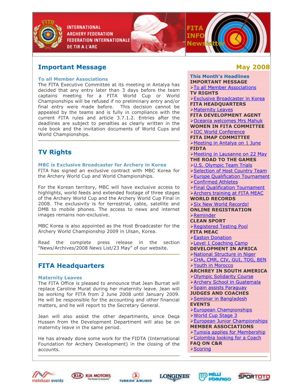 FITA INFO Newsletter May 2008