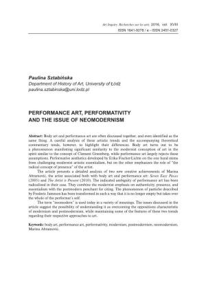 161 Performance Art, Performativity And