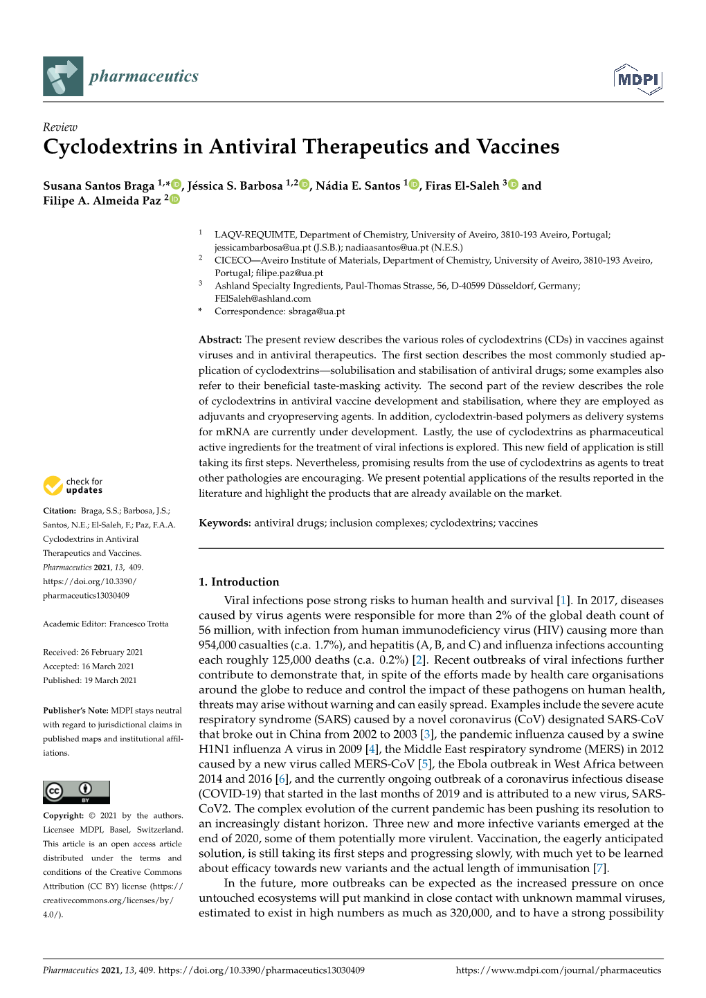 Cyclodextrins in Antiviral Therapeutics and Vaccines