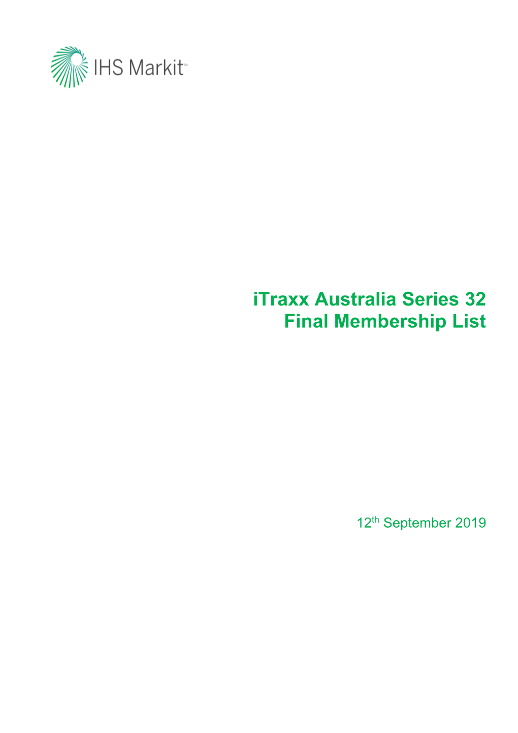 Itraxx Australia Series 32 Final Membership List